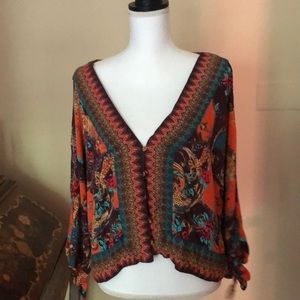 Free People Patterned Button Top